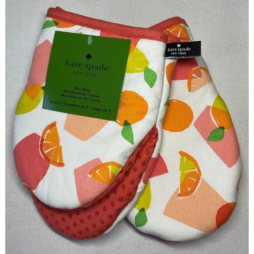 Kate Spade Mini Oven Mitts Summer Citrus Orange Lemon Grip Drink Cotton NWT